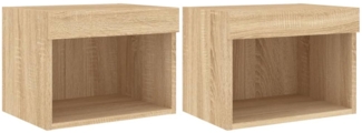 2er-Set Wand-Nachttische, Hängende Nachttische mit LED-Leuchten Sonoma-Eiche