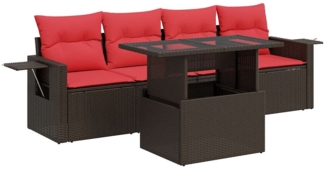 vidaXL 5-tlg. Garten-Sofagarnitur mit Kissen Grau Poly Rattan Akazie 3326405