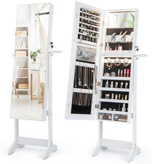 LED Schmuckschrank mit Ganzkörperspiegel und Schminkspiegel 41 x 37 x 156 cm Weiß