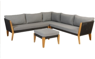 Gartenecksofa San Remo mit Kissen und Couchtisch, Grau