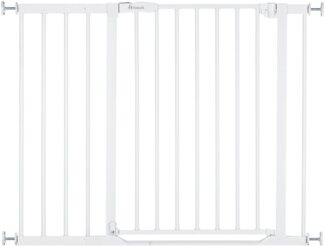 Hauck Treppenschutzgitter Türschutzgitter Clear Step 2 inkl. 21 cm Verlängerung für Breiten 96-101 cm, Ultra Flache Schwelle, ohne Bohren, Einhändiges Beidseitiges Öffnen, Metall (White)