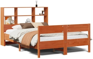vidaXL Massivholzbett mit Regal ohne Matratze Wachsbraun 140x190 cm 3323001