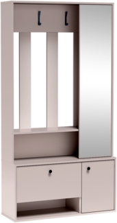 MEBLINI Garderobenschrank Flur mit Spiegel - SPOTTI - 100x33x190cm – Kaschmir - Garderobe Schrank - Flurgarderobe schmal - Garderobe Flur Möbel Set - Flurschrank hoch