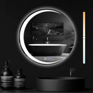 ZMH Runder Badezimmerspiegel mit Beleuchtung – 60 cm runder Wandspiegel LED IP44 runder Badezimmerspiegel mit Touch-Schalter und Antibeschlagfunktion