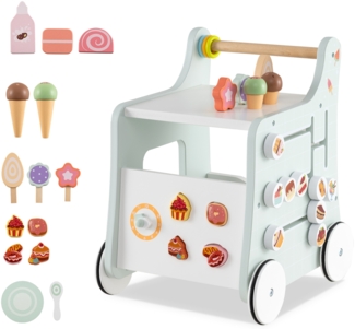 Holz Lauflernwagen mit Stauraum Lauflernhilfe auf Rädern Dessertladen mit Eiscreme Grün