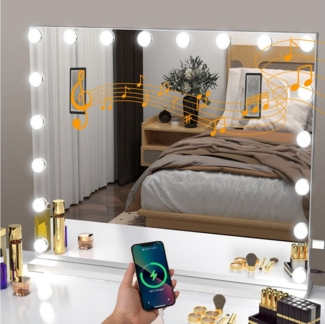 oyajia Schminkspiegel Schminkspiegel mit Lautsprecher, 15/18 LEDs Hollywood Kosmetikspiegel (3 einstellbare Farben, Einstellbare Helligkeit Make-up Spiegel), Touch-dimmbar Schminkspiegel, mit 10-fach Vergrößerungsspiegel