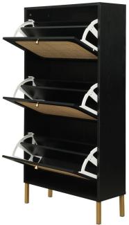 YNOFIT Schuhschrank Rattan Shoe Rack with 3 Flip Drawers, Wooden Entryway Cabinet 3-stufiger Schuhschrank für den Eingangsbereich/Flur