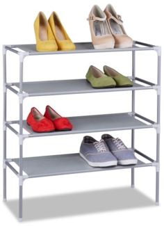 Relaxdays Schuhregal Stecksystem mit 4 Ebenen, Eisen / Vliesstoff grau, 62 x 28 x 68 cm