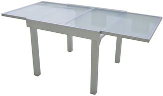 Gartentisch ADAM - Aluminium/Temperglas, Grau, 90 x 90 x 75 cm | Ausziehtisch Esstisch Wetterfest Outdoor Tisch