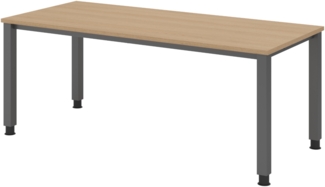 bümö manuell höhenverstellbarer Schreibtisch 180x80 cm in Eiche, Metall-Gestell: Graphit - PC Tisch höhenverstellbar & belastbar bis 140 kg, Büro- und Computertisch groß, QS-19-E-G