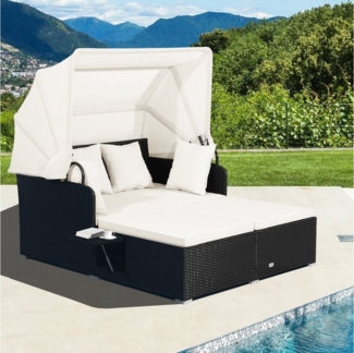 COSTWAY Loungebett, Rattan, 2-Personen, mit einziehbarem Sonnendach, Kissen