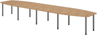 bümö Konferenztisch oval 520x130 cm großer Besprechungstisch in Asteiche, Besprechungstisch mit Gestell in graphit, Meetingtisch für 18 Personen, XXL-Tisch für Besprechungsraum & Meeting, KT52C-R-G