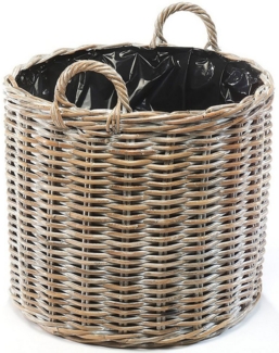Kobolo Pflanzkübel Pflanzkorb rund aus grauem Rattan mit Folie