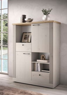 Home affaire Highboard Country Höhe 160 cm u. Breite 118 cm, Kommode 2 Türen, 2 Schubkästen, Schrank im Landhausstil, viel Stauraum, mit Metallgriffe, MDF-Rahmen