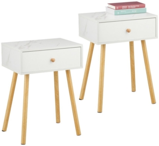 relaxdays Nachttisch Marmoroptik & Holzbeine (2er Set, 2-St, Nachttischschrank in Einzelteilen in Set-Anzahl nach Wahl), 2er Pack