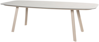 MANOLO Dining Tisch 103x240, bedruckte Keramik in Hellgrau Aluminiumgestell in Latte