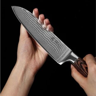 Wakoli Messer-Set Edib 4er Damastmesserset I 8 - 18cm Klinge I mit Messerblock (4er Damastmesser + magn. Messerblock, 5-tlg, 4 Damastmesser + Messerblock)