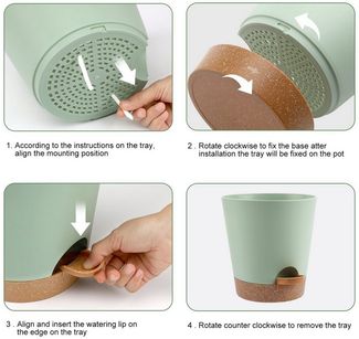 SURFOU Kräutertopf Blumentopf Selbstbewässerungstopf Pflanzentopf küche 6er-set Plantpot (6 Stück Selbstwässernder Kunststoff blumentopf Grün Automatischer Bewässerungs blumenkübel mit Baumwolldocht für Innen und Außen Wasserspeicher Pflanzgefäß für Ba...