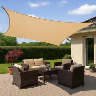 BURI Sonnensegel 3,6x3,6 m beige quadratisch - wasserdichtes HDPE Sonnendach | UV-Schutz & Windschutz für Garten, Terrasse, Balkon | reißfest, atmungsaktiv & wetterfest Outdoor Schattenspender