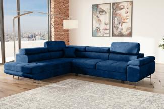Stylefy Marokko Ecksofa Dunkelblau Velours MONOLITH Links