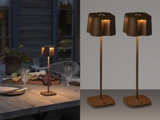 2er Set Wiederaufladbare LED Outdoor Tischleuchten, Rostoptik Höhe 36cm