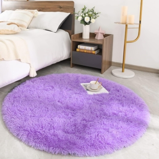 ROHATIM Hochflor Teppich Rund Super weich Shaggy Fluffy, Violett 100 x 100 cm