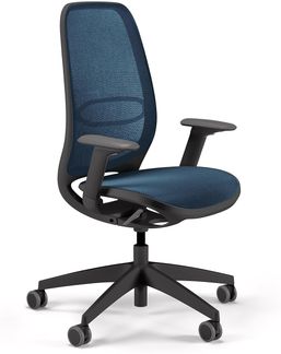 Sedus se:air Ergonomischer Drehstuhl, Bürostuhl, Kunststoff mit Rezyklat-Anteil, 100% Recyclingfähig, Blau,Schwarz, 42-55cm, bis 130kg Belastbar