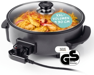 GOURMETmaxx Elektrische Pfanne 1500W metallic schwarz 30cm mit Deckel und Trenner, 1500 W, Pasta Pizza ohne Herd zubereiten Antihaftbeschichtung mit Cool-Touch