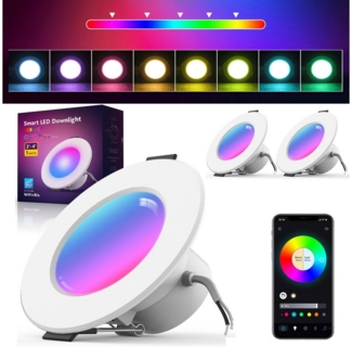 MUPOO LED Einbaustrahler Smart LED Spot Flach 5W,Bluetooth Alexa- & Google,Deckenspots, Gruppensteuerung, 16 Millionen Farben, Dimmbar Musiksynchronisation