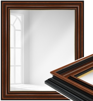 WANDStyle Wandspiegel H017 aus Massivholz in Nussbaum-Optik mit Goldkante 50 x 70 cm im Stil Antik