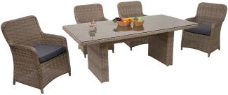 Poly-Rattan Garnitur HWC-E98, Balkon-/Garten-/Lounge-Set Sitzgruppe, Spun Poly halbrundes Rattan MVG beige Kissen grau