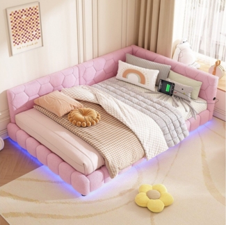 HAUSS SPOLE Schlafsofa 140*200cm mit Umgebungslicht, USB-Anschluss, Ohne Matratze Rosa, Tagesbett für Schlafzimmer, Kinderzimmer