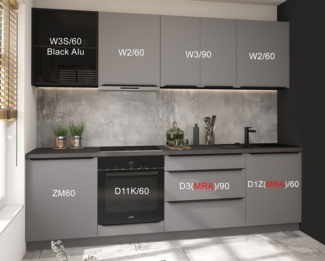 Feldmann-Wohnen Küchenzeile Bonn, (Schubladen mit Teilauszug und Selbsteinzug (Blum Metabox), 270cm lava / dust grey matt, 8-teilig mit Arbeitsplatte