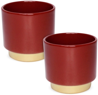 matches21 HOME & HOBBY Blumentopf Blumentöpfe 2er Set aus Keramik in Ø 10,5 x 10,5 cm Dunkelrot (2 St), Edle Übertöpfe mit goldenem Fuß