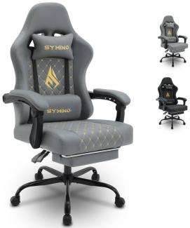 symino Gaming-Stuhl Racing Style, ergonomischer Stuhl mit Fußstütze, verstellbarer Rückenlehne und Armlehnen, Bürostuhl aus PU-Leder, Grau