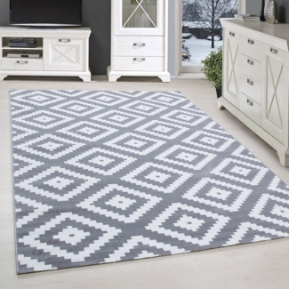 SIMPEX24 Designteppich Geometrisch Design, Läufer, Höhe: 6 mm, Modern Kurzflor Teppich Wohnzimmer Rauten Design Weiß Pflegeleicht