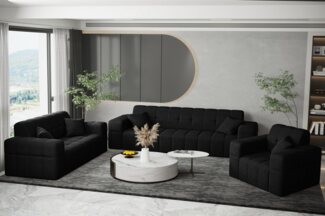 Sofaset Designersofa NANCY 3-2-1 in Stoff Neve Schwarz