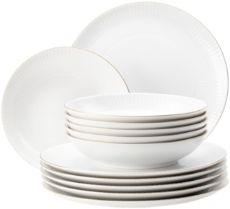 Seltmann Weiden Tafelservice Tafelservice 12-teilig Amina Goldrand, Teller, Suppenteller (12-tlg), 6 Personen, Porzellan, Speiseeller, Suppenteller, weiß, gold