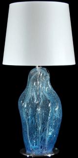 Casa Padrino Luxus Tischleuchte Blau / Silber / Weiß Ø 20 x H. 40 cm - Glas Schreibtischleuchte mit rundem Lampenschirm - Glas Tischleuchten - Luxus Tischleuchten - Luxus Schreibtischleuchten