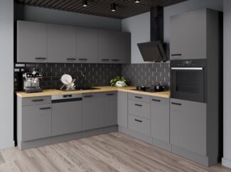 Winkelküche NESSA 250x250 cm Küchenzeile Einbauküche Eckküche Küche Anthrazit