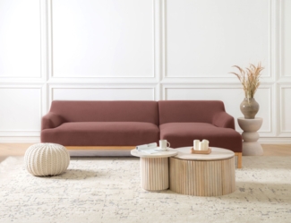 beliani 'SOSJO' Ecksofa, Stoff burgunderrot, Rechtsseitig, 251 x 132 x 74 cm