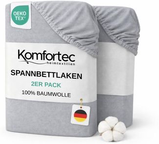 Komfortec Spannbettlaken Jersey 2er Set 100% Baumwolle – 160x200 cm – Weich, Atmungsaktiv & Hautfreundlich – Mit Rundumgummi – Oeko-Tex Zertifiziert – Für Boxspring, Topper & Matratzen – Silber