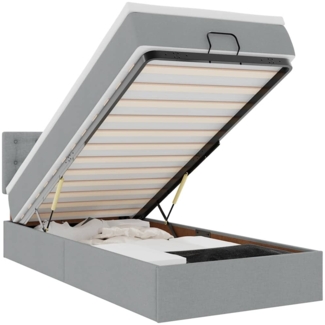 vidaXL Ottoman-Bett mit Matratze & LEDs Hellgrau 100x200 cm Stoff 3312450