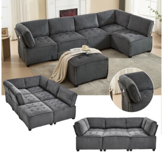 LVHOM Loungesofa Modulares 6er-Sofa mit Ottomane, Großformat U/L-Form + Schlaffunktion, 6 einzelne Module kombinierbar als U-/L-Form, Zweisitzer, Dreisitzer oder 164×230cm Schlafsofa. Stabiler Hybridrahmen (Holz/Metall, 400kg Last) mit bodenschonenden ...