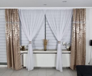 Gardinen by Justyna Verdunkelungsvorhang Vorhang Schal Set Gold Beige, Kräuselband, Lichtschutz, Blickdicht,Verdunkelung,Verdunkelt,Kräuselband,Store