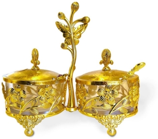 Belle Arti Zuckerdose Zuckerdose Gewürzbehälter Nussschale Gold Glas Pfeffer Salz Löffel