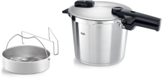 Fissler Schnellkochtopf Vitaquick® Premium, Edelstahl 18/10 (3-tlg, 1 Schnellkochtopf 6,0 L, 1 Metalldeckel, 1 Dünsteinsatz), Made in Germany, mit gelochtem Einsatz