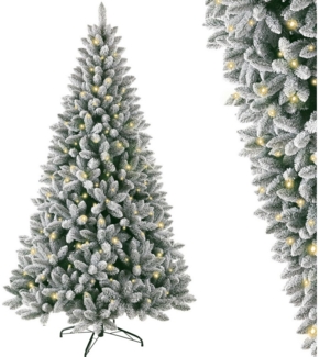 WHEELYOU Künstlicher Weihnachtsbaum Tannenbaum mit Lichterkette, Schnee, 180cm/210cm, 100% PVC, weihnachtsbaum alt schnee, tannenbaum künstlicher weihnachtsbaum mit beleuchtung christmas tree