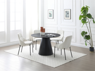 Vente-unique - Esstisch rund - 4 Personen - Eichenfurnier - Schwarz - BURSANA