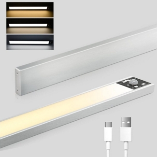 MUPOO LED Unterbauleuchte Led-Unterbauleuchte 78/120/172led Unterbauleuchte Magnetisch,Kabellos, 40cm, 3000K Warmweiß, 4500K Naturweiß, 6000K Kaltweiß, Wiederaufladbar,Bewegungssensor 20/30/40cm,3 Lichtfarben